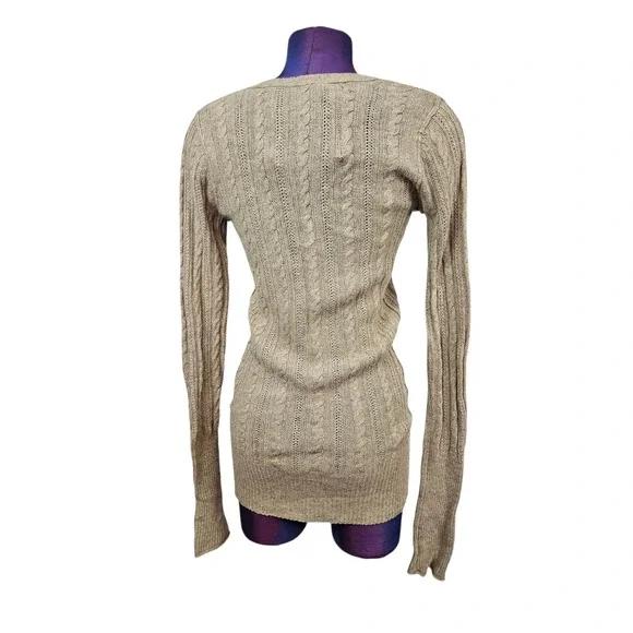 Vintage Y2K Abercrombie Fitch Sweater Cable Knit V Neck Large Elena Gilbert C54 - Picture 5 of 9
